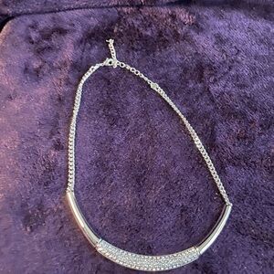Touchstone Crystal by Swarovski, Rhinestone Silvertone Collar 15”- 18” necklace